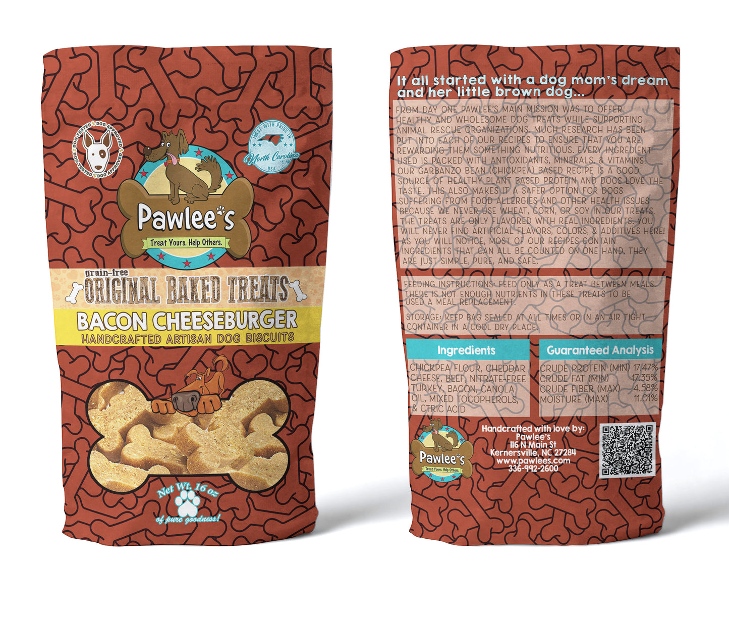 Pawlees getreidefrei gebackener Hundesnack mit Speck-Cheeseburger